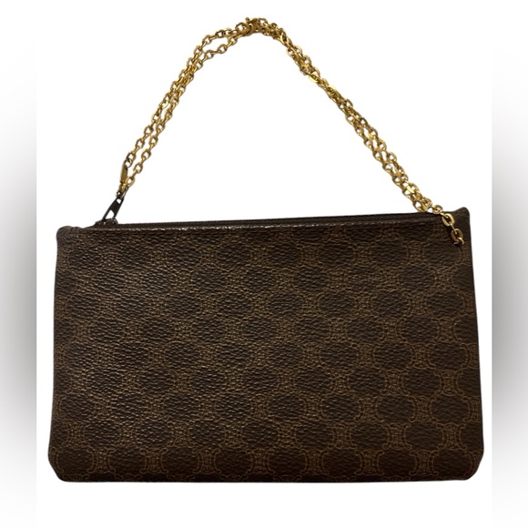 Céline Brown Monogram Macadam Pouch Chain Wristlet Vintage - Picture 9 of 13